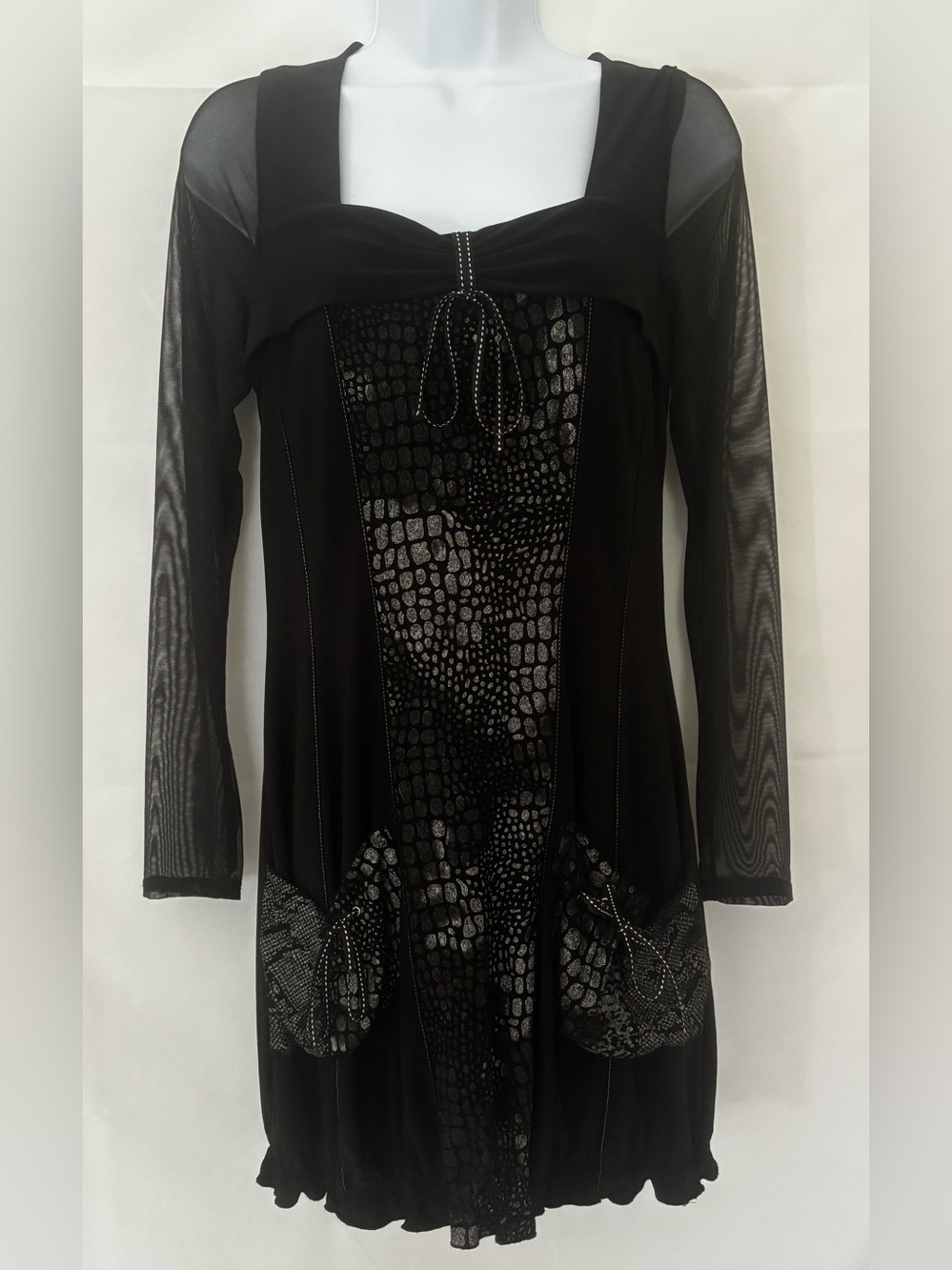 Frank Lyman Design Black/Silver Sheer Sleeves Dress Sz 4